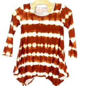 Rust Tie-Dye Tunic Top – Asymmetrical Hem, 3/4 Sleeve, Size Medium